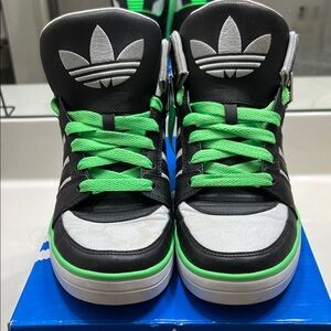 adidas Black, White & Green High-Top Sneakers with Trefoil Logo